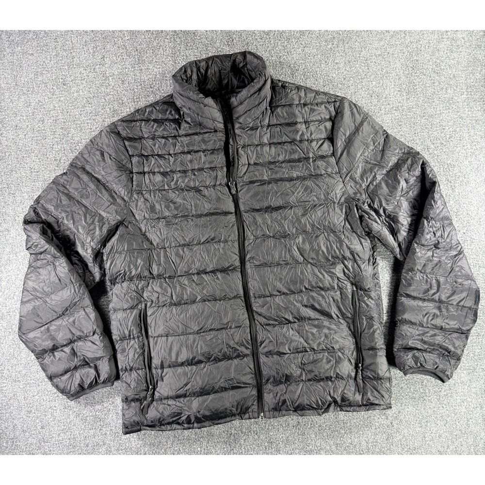 HeatKeep Mens Black Puffer Jacket Full Zip Quilted Lightweight Coat Large